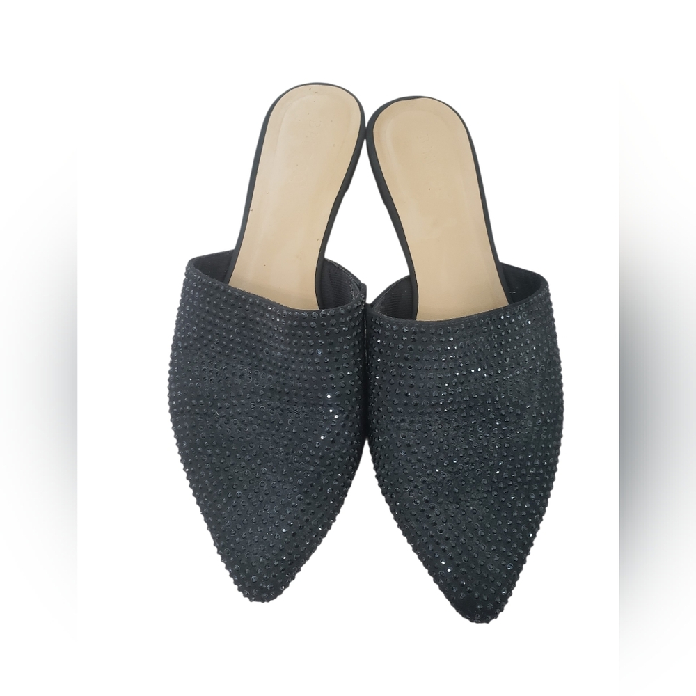 Bamboo Mule Sandals. Black.  Rhinestones. Slip-on. Size 8